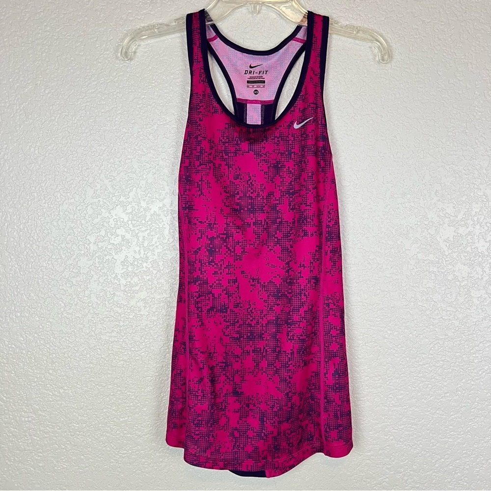 Nike Dri Fit Pink Navy Blue Print Racerback Tank size XS